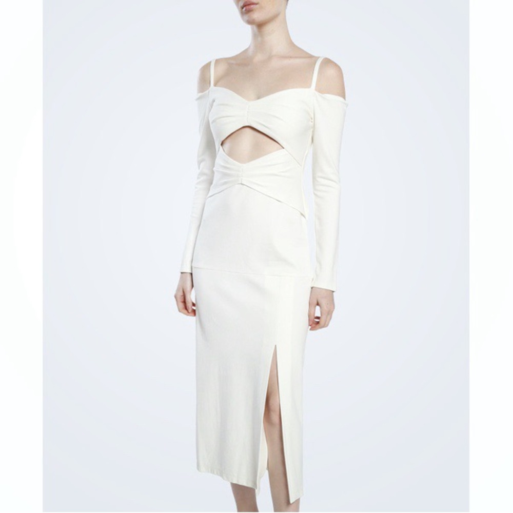 Alexis ‘Elisabet’ Elegant Cut-Out Side Slit Midi Dress in Off White Size Small - Picture 2 of 15